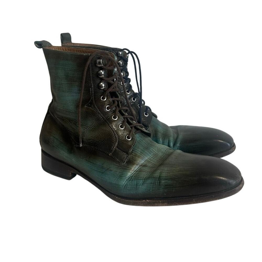 PAUL PARKMAN Blue & Brown Lace-up Leather Boots EU 45 US 11.5 Light Creases